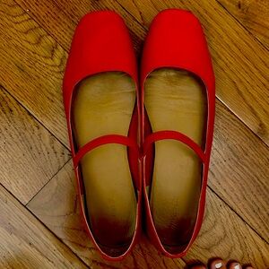 Madewell Red Ballet Flats Mary Janes Size 8